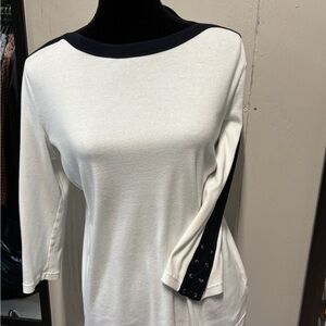 Chaps White 3/4 Sleeve Boatneck Top with Black Trim